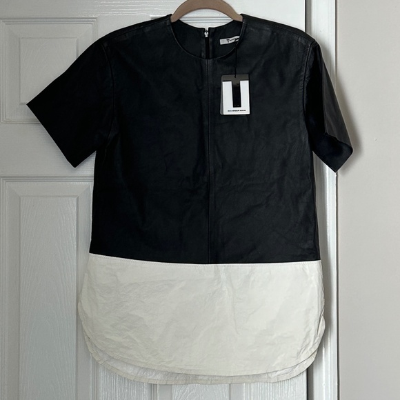 Brand New T by Alexander Wang Leather Lambskin Leather Color block Top Size 2 - Picture 1 of 8